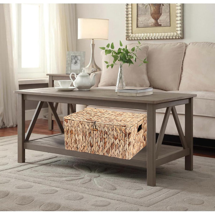 Натуральний кошик для зберігання речей з водяного гіацинта та морської трави. Плетена водонепроникна коробка для зберігання з кришкою. Для використання у вітальні, кухні, шафі для одягу, книг, фруктів, овочів та косметики. 40 x 28 x 19 см.