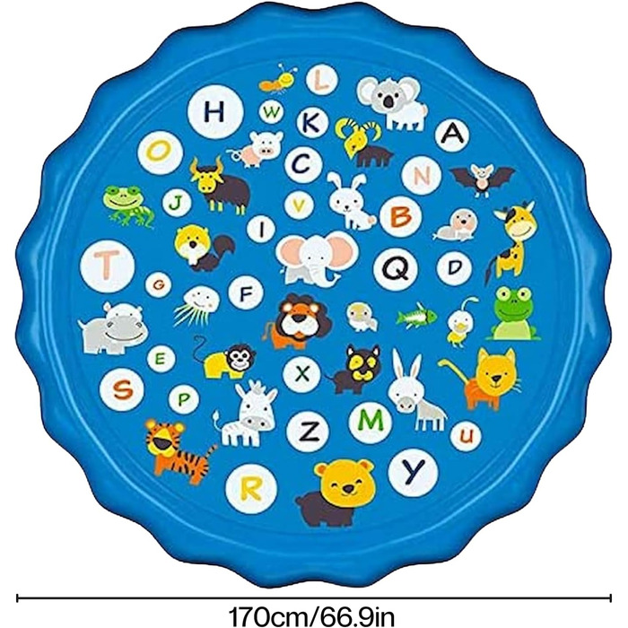 Неслизькі килимки для водних іграшок для малюків - відкритий розбризкувач води для дітей та домашніх тварин - дитячий килимок для розбризкування води для літа в саду (170 см) Алфавіт