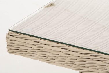 Садовий обідній стіл CLP з поліратангу FISOLO приблизно 79 x 138 см Висота 67 см Скляна стільниця безпечне скло 5 мм товщина ротанга 5 мм, колір перлинно-білий