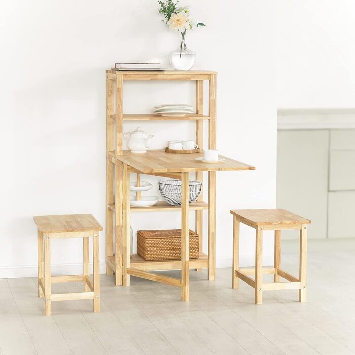 Розкладний обідній стіл SoBuy FWT70-N з полицею, обідній стіл з каучукового дерева, розкладний кухонний стіл, письмовий стіл, дерев&39яний стіл для кухні, їдальні, приблизні розміри 98 x 126 x 60 см (Ш x В x Г)