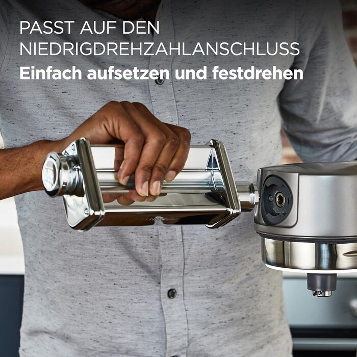 Набір макаронних виробів Kenwood MAX980ME аксесуари для кухонних комбайнів Kenwood, електрична макаронна машина з роликом для лазаньї та насадкою для спагетті та фетучіні, нержавіюча сталь, мультиупаковка срібла