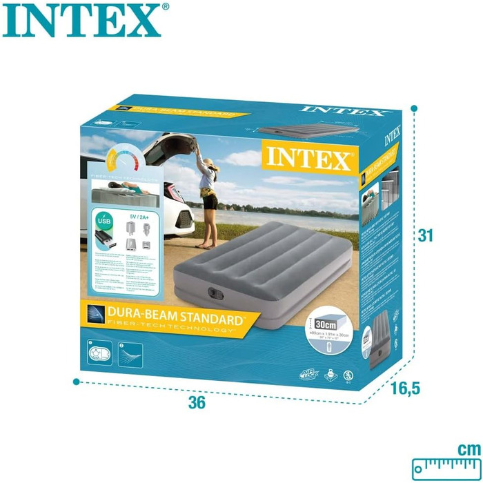 Надувне ліжко Intex Twin Dura-Beam Prestige 99 см x 191 см x 30 см з USB-насосом Fastfill