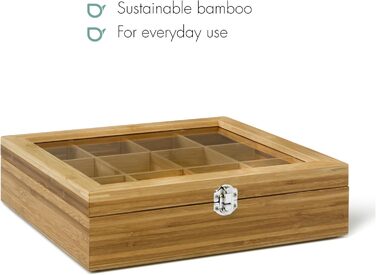 Велика легка дерев&39яна коробка для чайних пакетиків Bredemeijer з 12 відділеннями та оглядовим віконцем, довжиною 28 см.