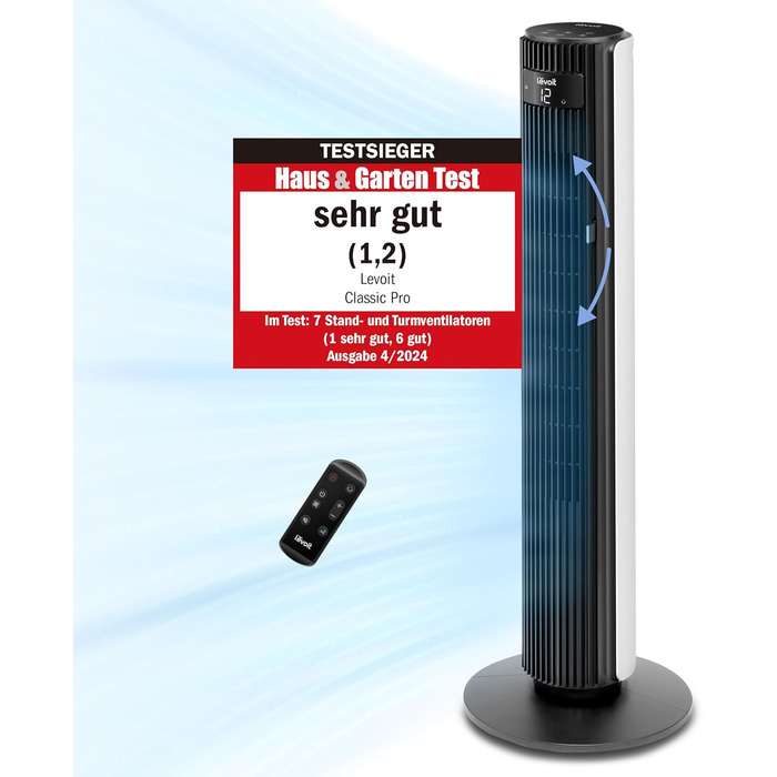 Баштовий вентилятор Levoit для спальні, потужний енергозберігаючий вентилятор 7,5 м/с 23 Вт, дуже тихий колонний вентилятор 25 дБ