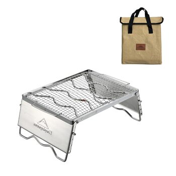 Складана решітка для гриля на відкритому вогні, для приготування їжі на вогнищі, портативна, з нержавіючої сталі 304, з решіткою для гриля, ніжками для вітрового скла та сумкою для перенесення MS-1018-SW