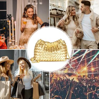 Жіноча сумка-кросбоді Joryin, плетіна, вечірня сумочка, модна сумка-клатч Дамплінг, сумка-хобо Хмара з плетеної шкіри, золота