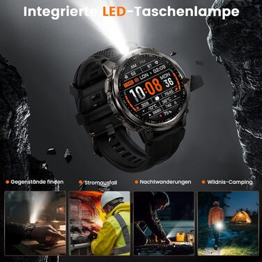 Розумний годинник KOSPET TANK T4C для чоловіків зі світлодіодним підсвічуванням, 1,5-дюймовим AMOLED-дисплеєм, дводіапазонним GPS та компасом, наддовгим часом автономної роботи, цілодобовим відстеженням серцевого ритму та сну, водонепроникністю до 50 м, д