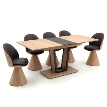 Розсувний обідній стіл Newroom до 200 см кольору Wild Oak Anthracite - Сучасний обідній стіл - 160-200 x 76 x 90 см (Ш x В x Г) - Розсувний стіл із синхронізованим механізмом висування - Їдальня, Кухня, Вітальня