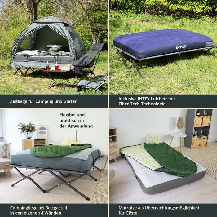 Намет-ліжко Skandika Haug для 2 осіб Намет-ліжко, піднятий кемпінговий намет, надувний матрац, водонепроникний, відкритий похідний намет, до 160 кг Рибальський намет 4-в-1, намет-ліжко, короповий намет, похідний намет-ліжко, зелений
