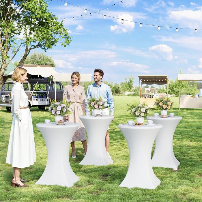 Складаний стіл WOLTU, бістро-стіл з чохлом, всепогодний круглий садовий стіл, барний стіл Ø 80 см, високий стіл 110 см, бічний столик для використання в приміщенні/на вулиці, для садових вечірок та весіль, металеві труби, білий Ø 80 см, матово-білий