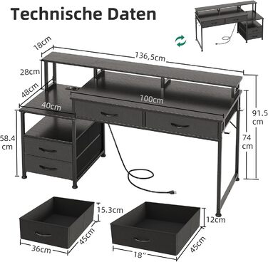 Письмовий стіл MUTUN з 4 шухлядами та тримачем для навушників