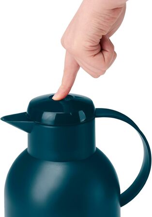 Ізольований глечик Emsa Samba, місткість 1,5 літра, застібка Quick Press, 100 герметичний, зберігає напої гарячими протягом 12 годин і холодними протягом 24 годин, зі скляною підкладкою, зроблено в Німеччині, напівпрозорий/океанський блакитний, N4012000 1