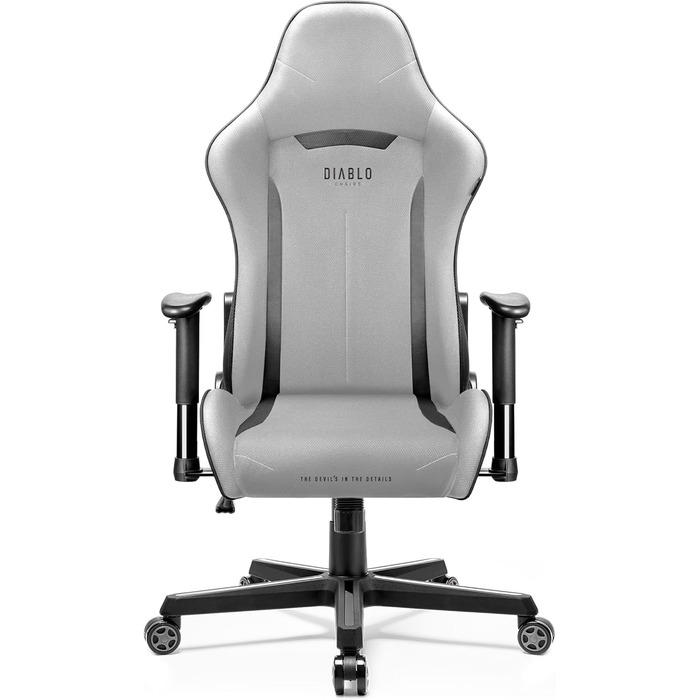 Геймерське крісло Diablo X-Starter Ергономічне ігрове крісло з тканинною оббивкою, регульованими підлокітниками, механізмом нахилу, вантажопідйомність до 136 кг Ігрове настільне крісло, ігрове офісне крісло Сірий 132 см x 68 см x 49,5 см