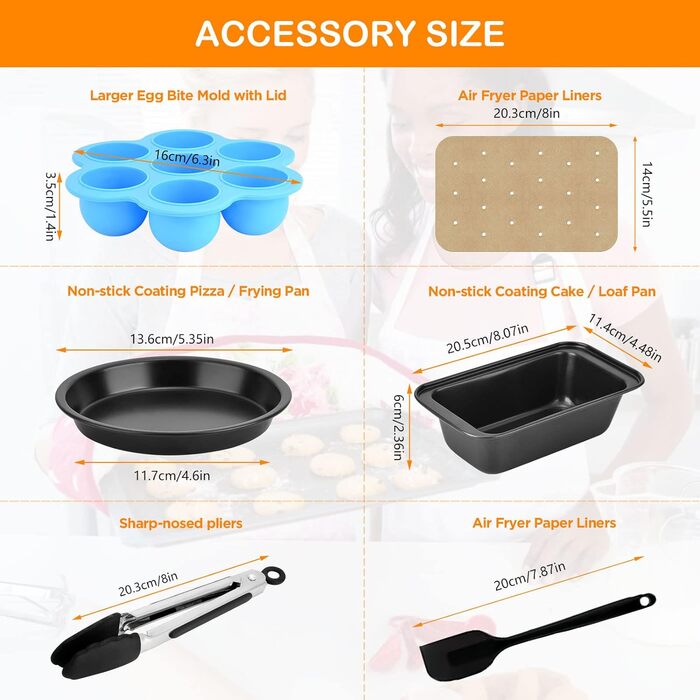 Набір аксесуарів Vusddy з 8 предметів для двозонних фритюрниць - сумісний з Ninja Foodi AF400EU, AF300EU, Innsky 8L, Princess 182074, Tefal 7.6L-9.5L - Двокамерний набір аксесуарів для фритюрниці XL