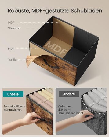 Комод SONGMICS, шафа, 4 тканинні шухляди, шафа для зберігання, сталь, МДФ, неткане полотно, для спальні, коридору, вітальні, вінтажний коричневий-чорний LGS314BH04 4 шухляди вінтажний коричневий чорнильний