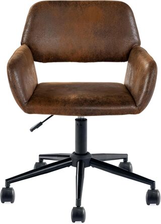 Вінтажне офісне крісло з підлокітниками, поворотне на 360, регульована висота 4555 см, під коричневу шкіру, з колесами для домашнього офісу