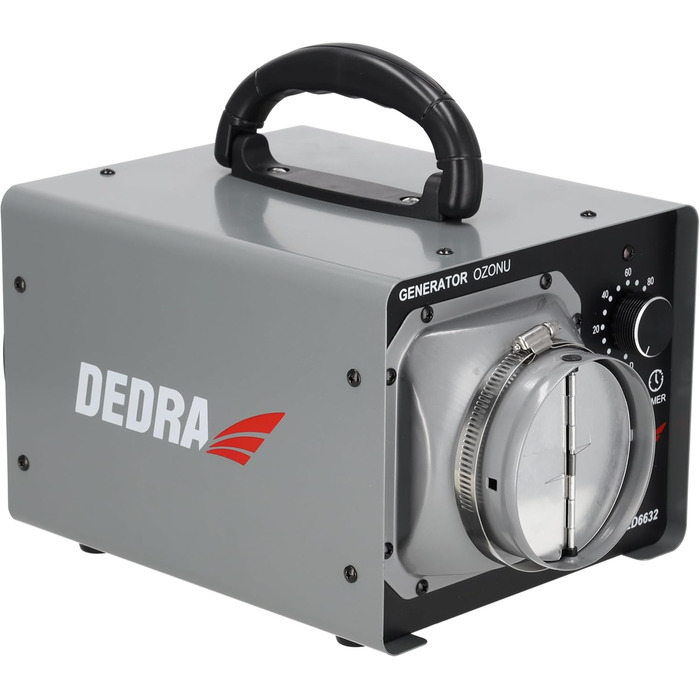 Генератор озону 20 г/год, озонатор DEDRA, 120 Вт, витрата повітря 340 м/год, метод дезінфекції, вентилятор, гнучкий шланг, автоматичне керування часом роботи, видаляє мікроорганізми 20000 мг/год