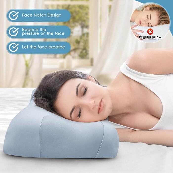 Подушка краси Royalisneeo для сну на спині, животі та боці, подушка від болю в шиї та плечах, подушка з піни з ефектом пам&39яті від зморшок та проти старіння, синя (стандартна)