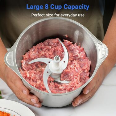 Подрібнювач AMZCHEF, подрібнювач кухонний електричний з чашею з нержавіючої сталі 3 л.Електричний мультиподрібнювач потужністю 500 Вт з 2 налаштуваннями швидкості. М'ясорубка для м'яса, цибулі, дитячого харчування, фруктів та овочів 3 л сіра