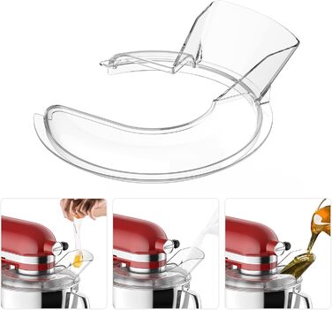 Протектор GVODE Pourer для міксера KitchenAid на 4.5 і 5 кварт з нахиленою головкою, прозорим захистом від бризок, ідеально підходить для миски з нержавіючої сталі KitchenAid, скляної та керамічної миски, можна мити в посудомийній машині