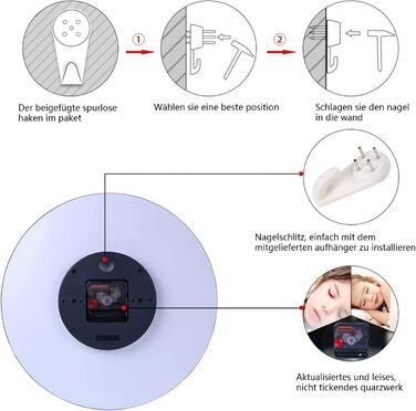 Скляний настінний годинник VIKMARI безшумний настінний годинник без цокання - якісний кварцовий годинник на батарейках круглий 12-