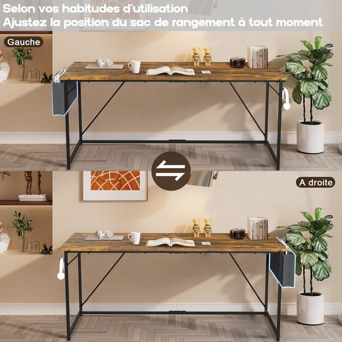 Стіл Devoko, комп'ютерний стіл, офісний стіл з сумкою для зберігання, стійкий стіл для ПК, кабінет для домашнього офісу, спальня,