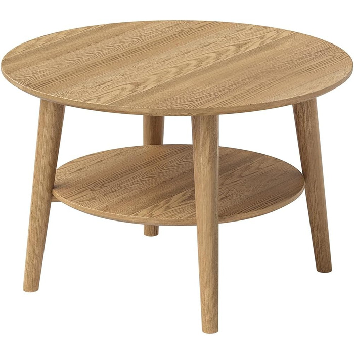 Круглий журнальний столик Skølm Mjlnir Ø70 см стіл для вітальні з масиву дуба диванний столик з 2 полицями невеликий журнальний столик, натуральне промаслене покриття дерев&39яний стіл для вітальні з місцем для зберігання круглий журнальний столик з натур