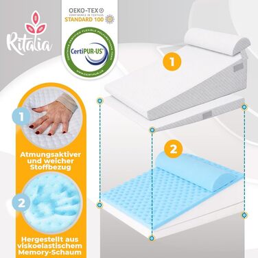 Подушка-клин Ritalia, 3 висоти, 60x60x30 см Подушка для спини для ліжка та для ніг Ергономічна подушка для сидіння з опорою для спини, ідеально підходить як подушка-клин для сну та покращення матраца, 60x60x30 сірого кольору