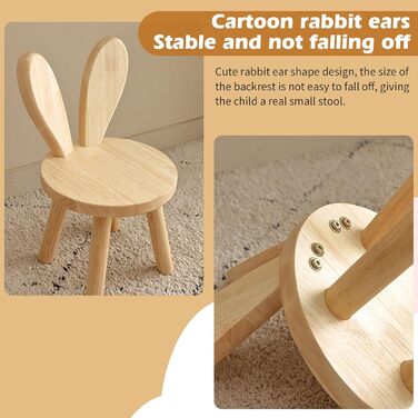 Дитячий стілець Inscrip дерев'яний, дитячий стілець зі спинкою зайчикові вушка, пуф для дітей, табурет для перевзування, маленький