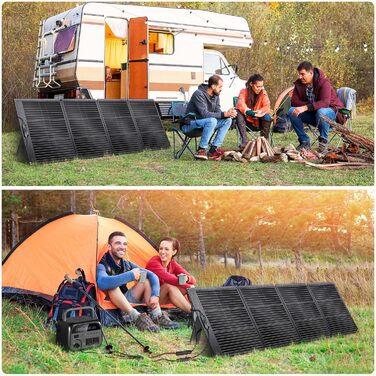 Портативна сонячна панель 200 Вт, комплект складаних сонячних панелей 20,5 В з 10 роз&39ємами, сонячна панель з підставкою, водонепроникний сонячний зарядний пристрій IP65 для кемпінгу, портативна електростанція, ноутбуки, автофургони, 200 Вт чорного коль