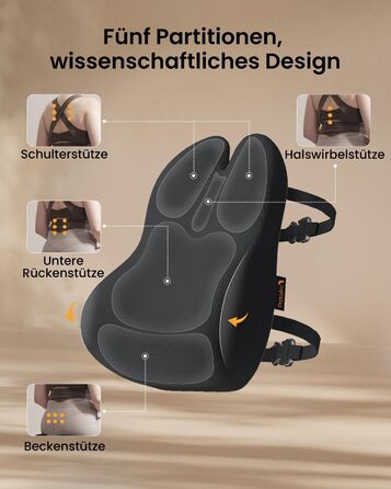 Ергономічна подушка для спини ProtoArc з піни з ефектом пам&39яті, поперекова опорна подушка для офісних крісел, автомобільних сидінь та стільців для столу, дихаюча поперекова опора з регульованими подвійними ремінцями, чорна