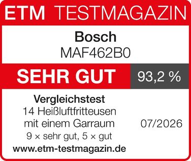 Аерофритюрниця Bosch Serie 4 XL, чорна, об'єм 6,1 л, 7 попередніх налаштувань, функції розморожування та підігріву, сенсорний екран, прискорене приготування до 60, MAF462B0