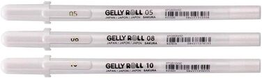 БІЛИЙ, 3 ручки Яскрава Біла в чохлі, MIX-Size 05/08/10, 3 fineliners Sakura Gelly Roll