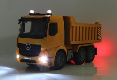 Позашляховик-самоскид Mercedes-Benz Arocs 2,4 ГГц - Кузов підіймається/опускається, реалістичний звук двигуна, клаксон, звук попередження про рух заднім ходом, повний привід, жовті світлодіодні сигнальні вогні, програмовані функції, 404940 -