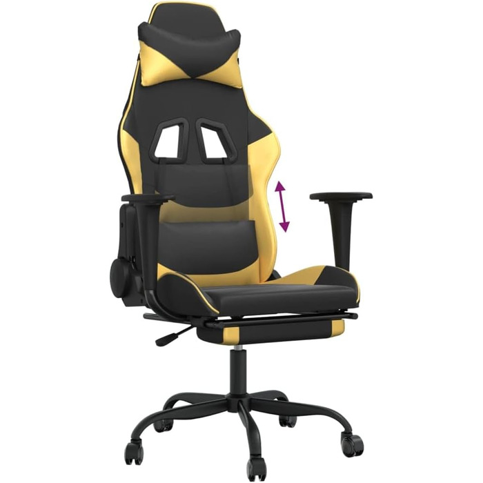 Геймерське крісло з підставкою для ніг, чорно-золота штучна шкіра, металевий матеріал
