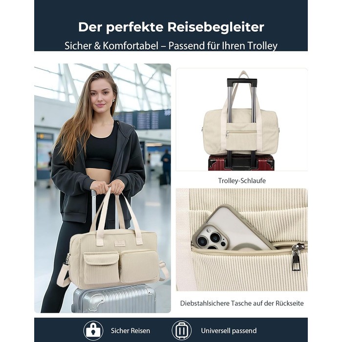 Вельветова дорожня сумка Micmores, жіноча спортивна сумка 20 л, сумка для підгузків на вихідні, ручна поклажа Ryanair 40x20x25, сумка для спортзалу, сумка для пологів з мокрим ПВХ-мішком для фітнесу (чорна)