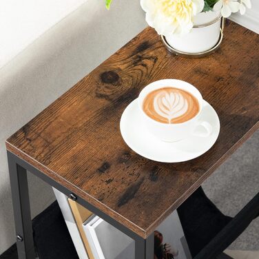 Вузький бічний столик HOOBRO, тумбочка з тканинною петлею для журналів, диван-столик, підходить для невеликих приміщень, спальні, вітальні, офісу, темно-коричневий EUBF66BZ01