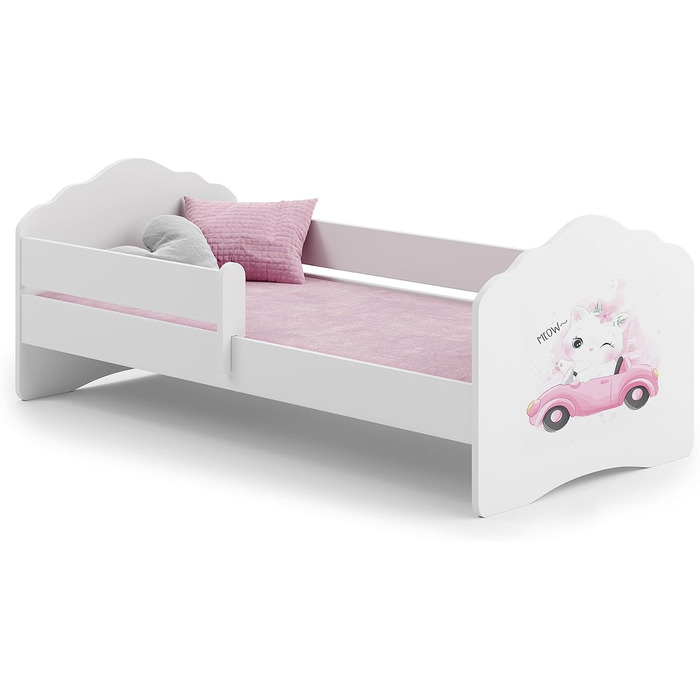 Дитяче ліжко KOBI Fala з захисними поручнями 160 x 80 см Повний комплект дитячого ліжка з матрацом Односпальне дитяче ліжко Ліжка для дівчаток та хлопчиків Сучасне біле дитяче ліжко Дитяча кімната/Спальня