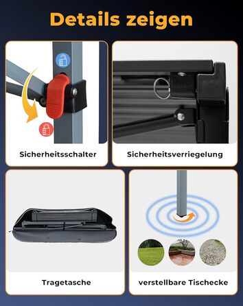 Складаний кемпінговий стіл KingCamp з алюмінієвою рамою, зсувна стільниця для 4-8 осіб, складний кемпінговий стіл з сумкою для перенесення, вантажопідйомність до 80 кг, чорний, 4 особи