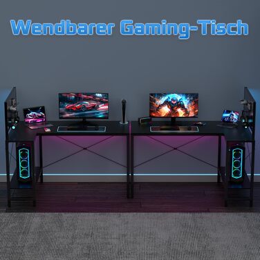 Г-подібний кутовий стіл, 125x70 см з шухлядами та перфорованою дошкою, регульована по висоті бічна панель, ергономічний ігровий стіл висотою 75 см, для домашнього офісу, потокового відео та ігор, чорний