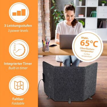 Інфрачервоний обігрівач для столу Mi-Heat 260 Вт Окремостоячий обігрівач для офісного столу, робочого місця під столом Температура до 60C, складний, сірий