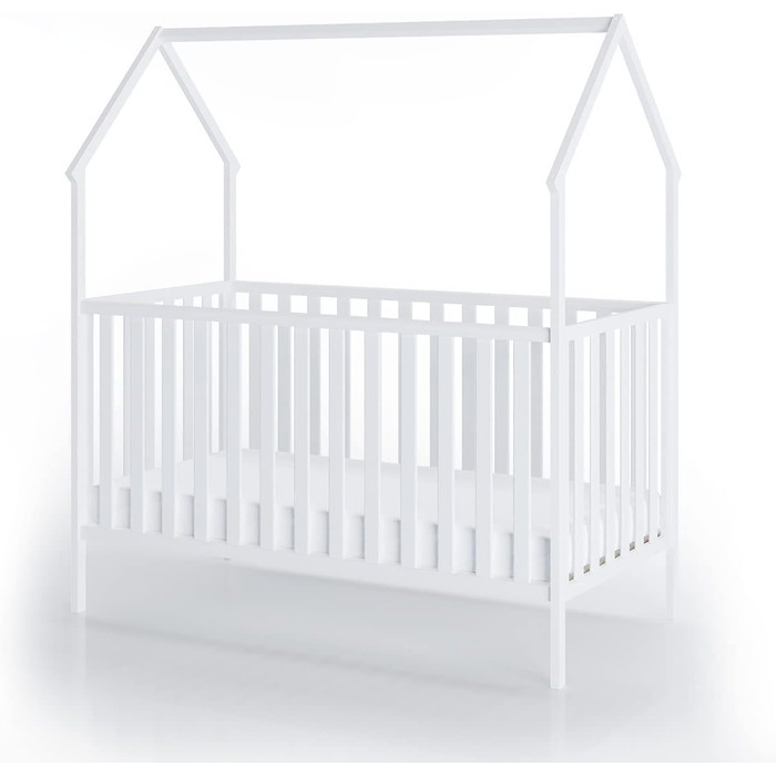 Дитяче ліжко-ліжко-будиночок FabiMax з шухлядою, біле лаковане, 140x70 см, виготовлене з масиву сосни (матрац Comfort, з шухлядою)