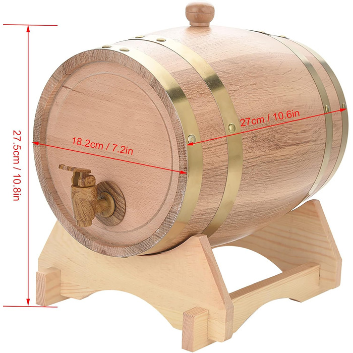 Дерев'яна бочка для вина з дубової бочки, 5-літрова старовинна дерев'яна бочка для вина з дерев'яним дозатором для вина, персоналізована бочка для лікеру для домашнього бару, банкету, подарунка на день народження