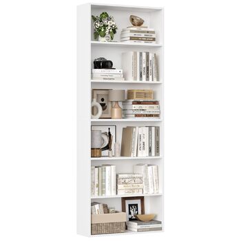 Книжкова полиця FirFurd, дерев&39яна полиця з 6 відділеннями, полиці, книжкова шафа, полиця для зберігання для вітальні, кабінету, виготовлена з дерева, 180 x 60 x 23,5 см, білий