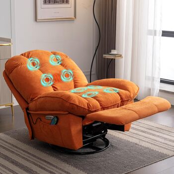 Електричне масажне крісло-реклайнер ALEAVIC з підігрівом та вібрацією, 1 бічна кишеня, порти типу C та USB, крісло-реклайнер для вітальні (помаранчеве)