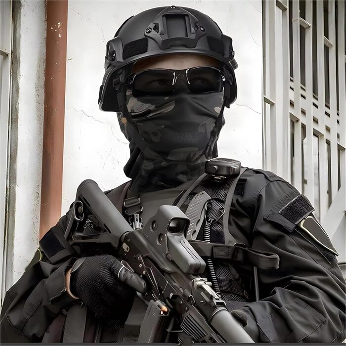 Тактичний страйкбольний шолом WLXW Mich з еластичною сітчастою балаклавою та окулярами проти запотівання, повний захист обличчя для полювання, косплею, ігор CS, чорний