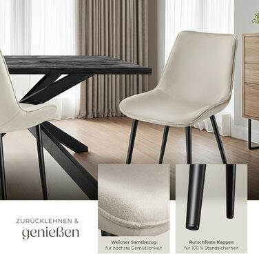 Стільці для обіду tectake, комплект з 2 шт., м&39яке крісло, кухонне крісло, крісло для вітальні, крісло для туалетного столика, ергономічне крісло з оксамитовою спинкою та сидінням, чорні металеві ніжки - кремові, комплект з 2 шт.