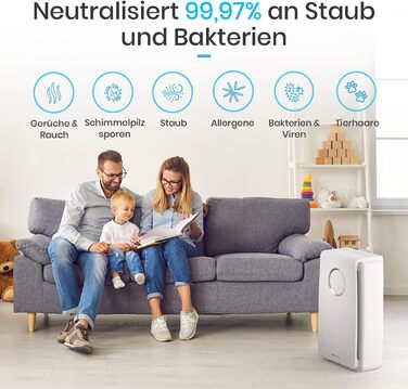 Очищувач повітря Pro Breeze HEPA для алергіків на 52 з повітряним фільтром HEPA 5-в-1 проти цвілевого пилу та пилкового диму, CADR 218 м/год, очищувач повітря для курців, ефективність фільтра 99,97, таймер, режим сну