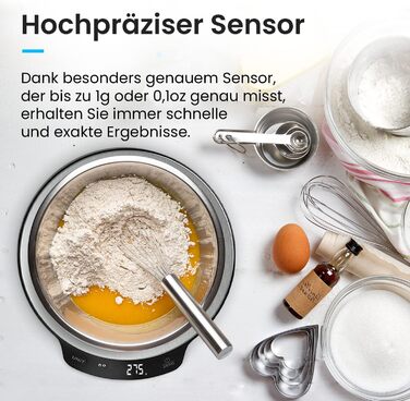 Цифрові кухонні ваги Pro Breeze до 5 кг - професійні цифрові ваги для точного вимірювання з точністю до 1 г, включаючи вимірювання