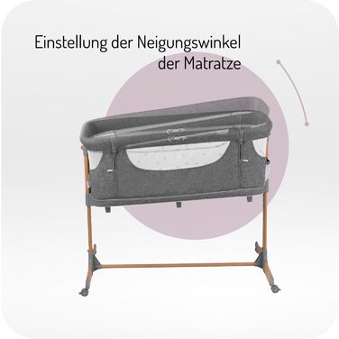 Дитяче ліжечко Momi SMART Bed 4-в-1 до 15 кг, приліжкове ліжечко для немовлят з матрацом, регульована висота, сірого кольору, одномісне